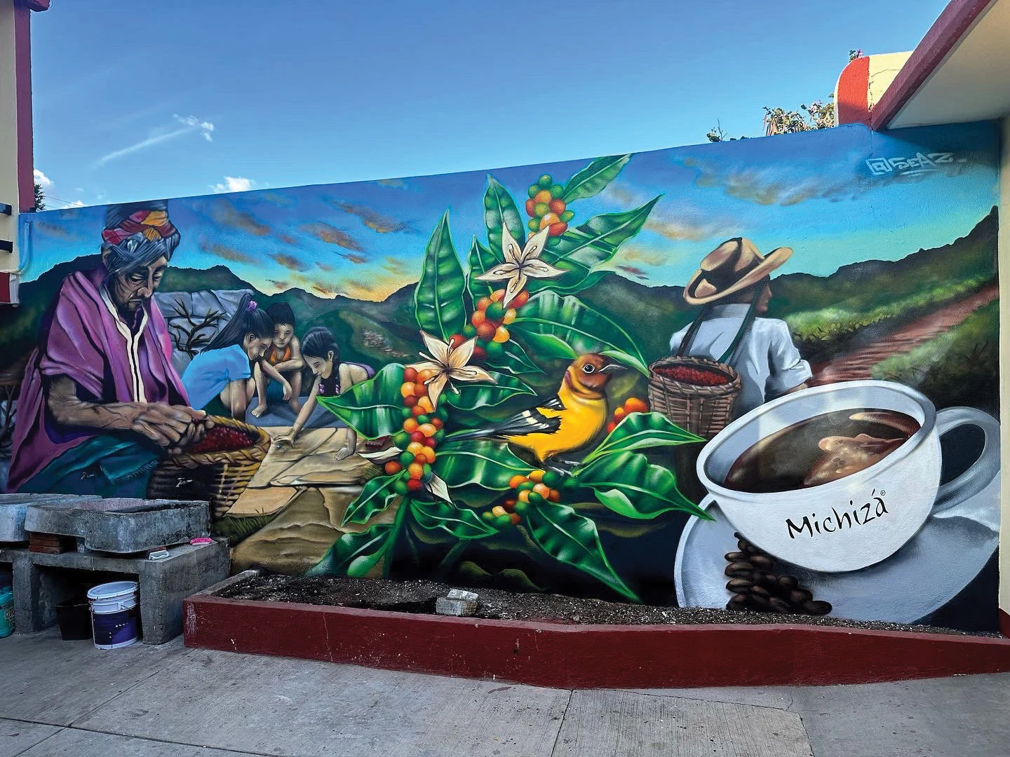 Coffee farming mural for Café Michizá in Oaxaca, Mexico