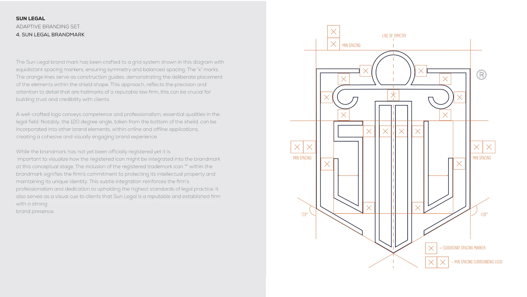 Sun Legal brandmark construction grid, showing spacing and symmetry guides