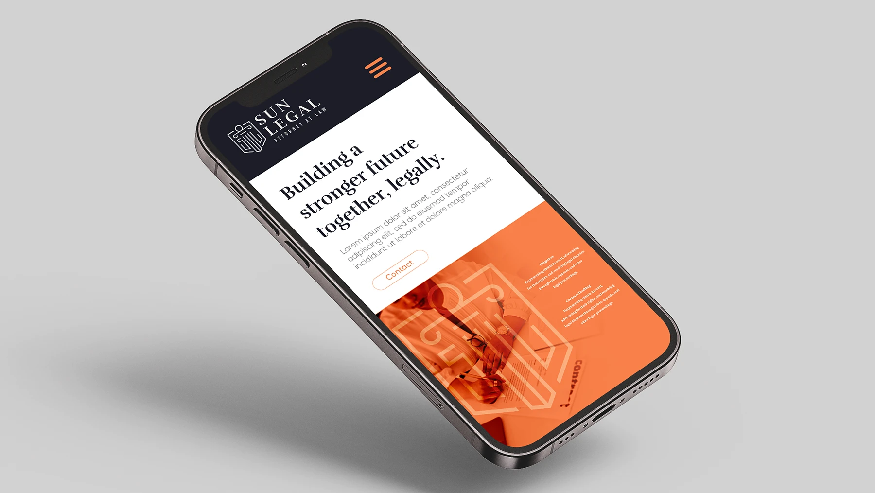Sun Legal website concept shown on mobile